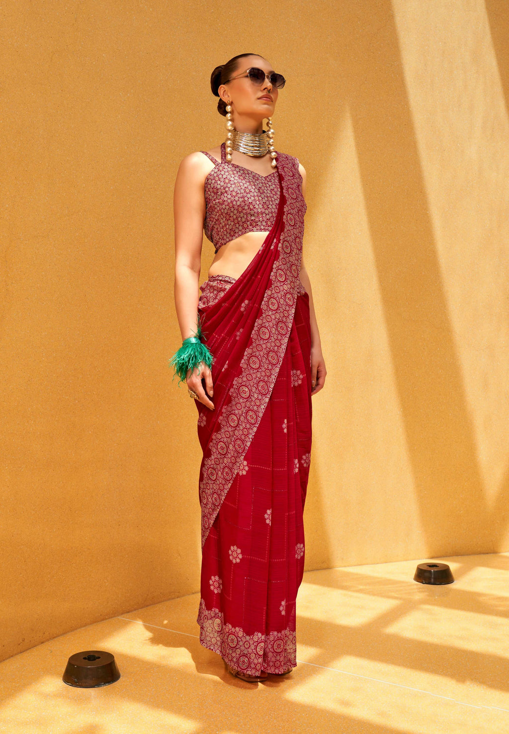 Hot Pink Georgette Printed Saree for Party Wear