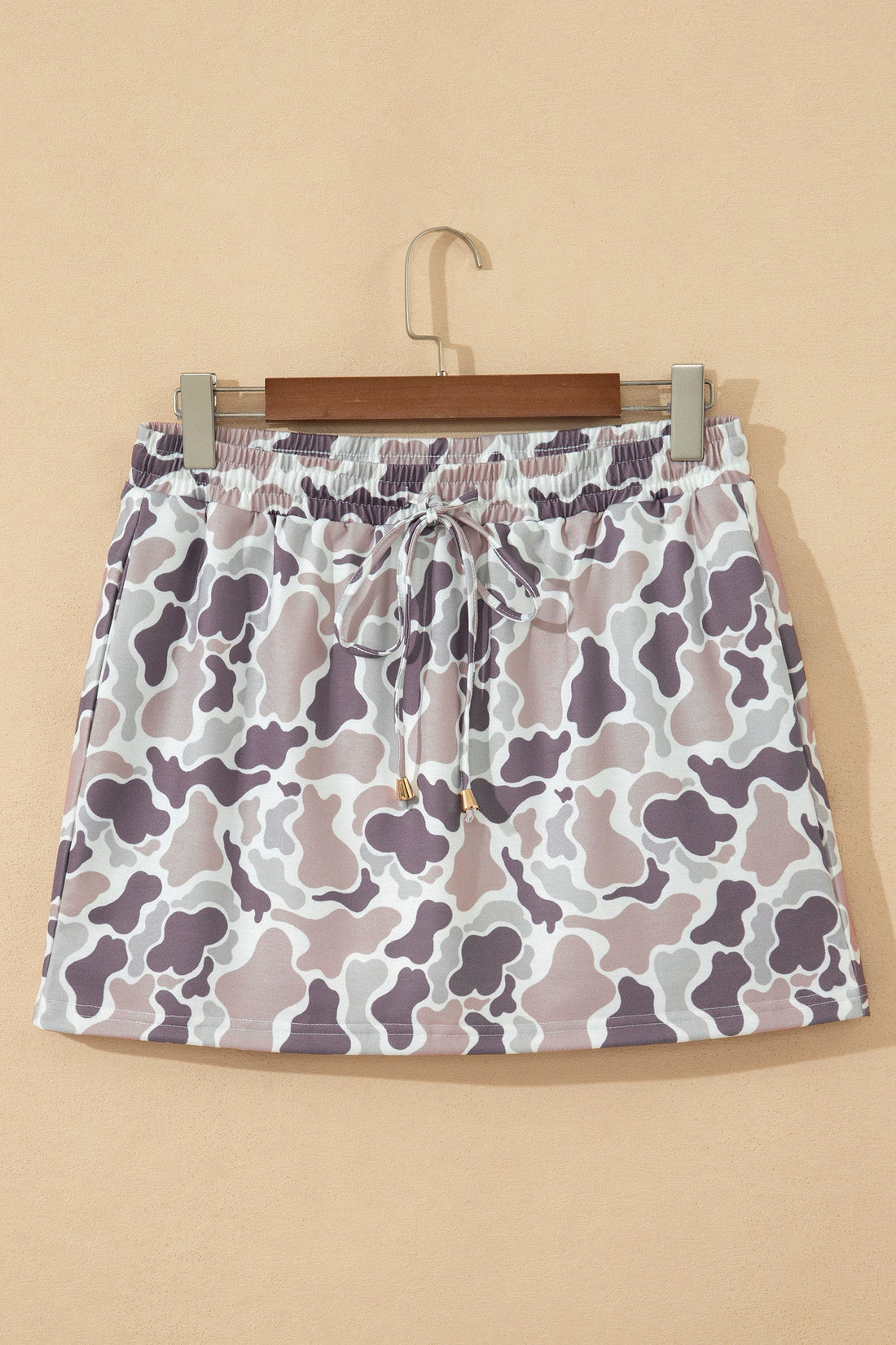 Women's Abstract Camo Drawstring Mini Skort in Grey and Taupe