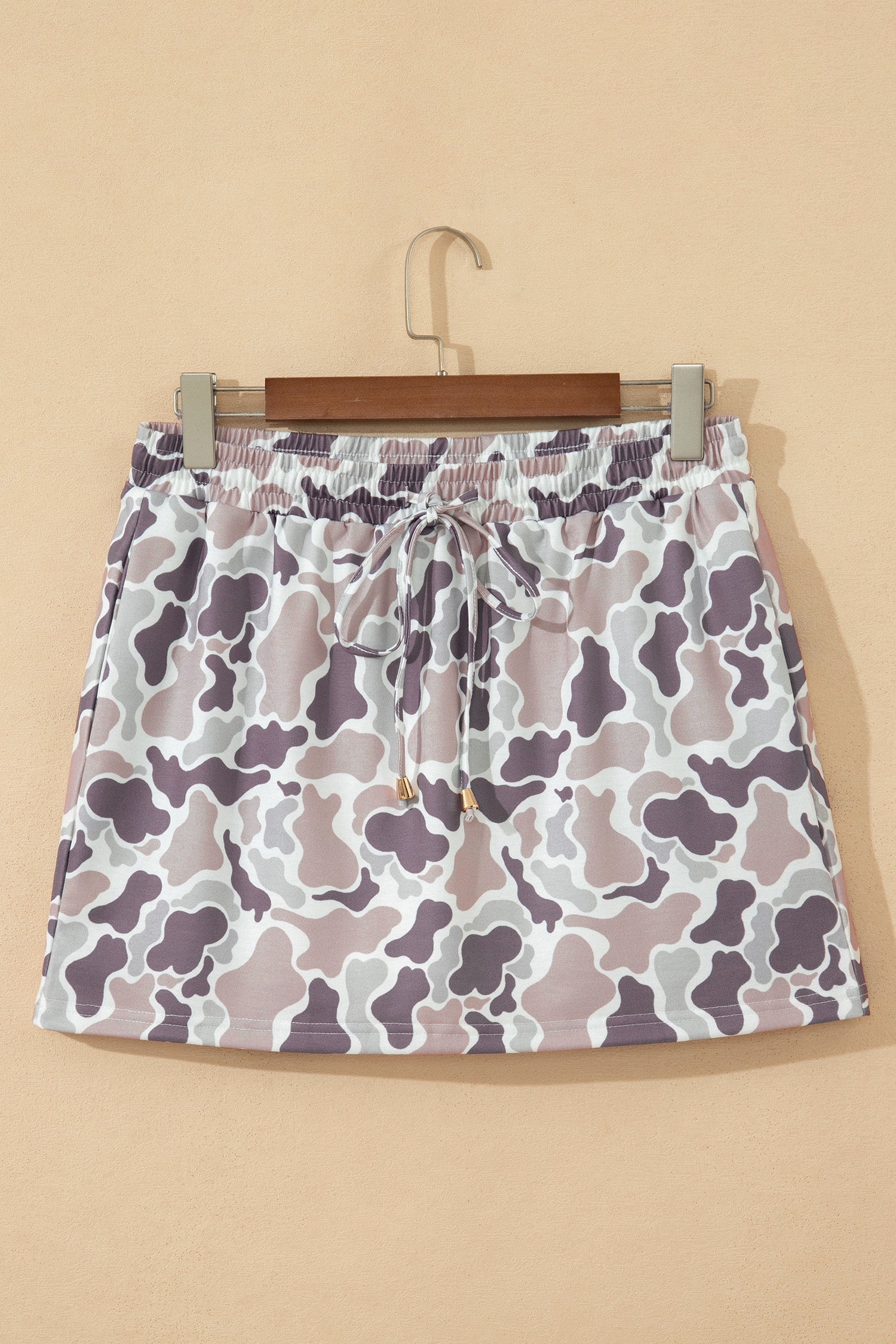Women's Abstract Camo Drawstring Mini Skort in Grey and Taupe