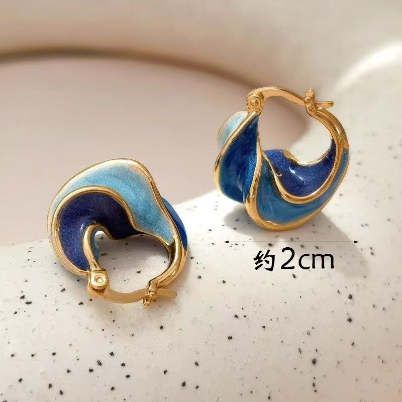 French Vintage Spiral Texture Earrings Enamel Oil Drip Detail