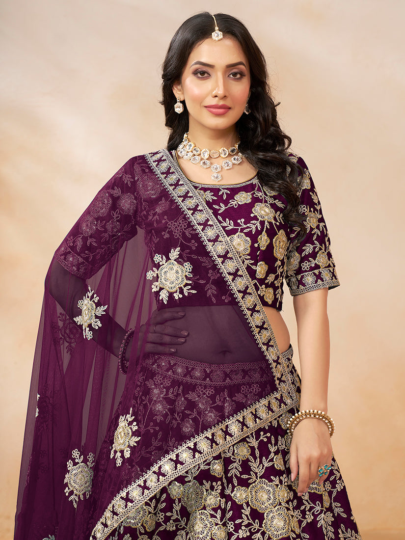 Purple Embroidered Art Silk Lehenga Choli for Wedding Parties