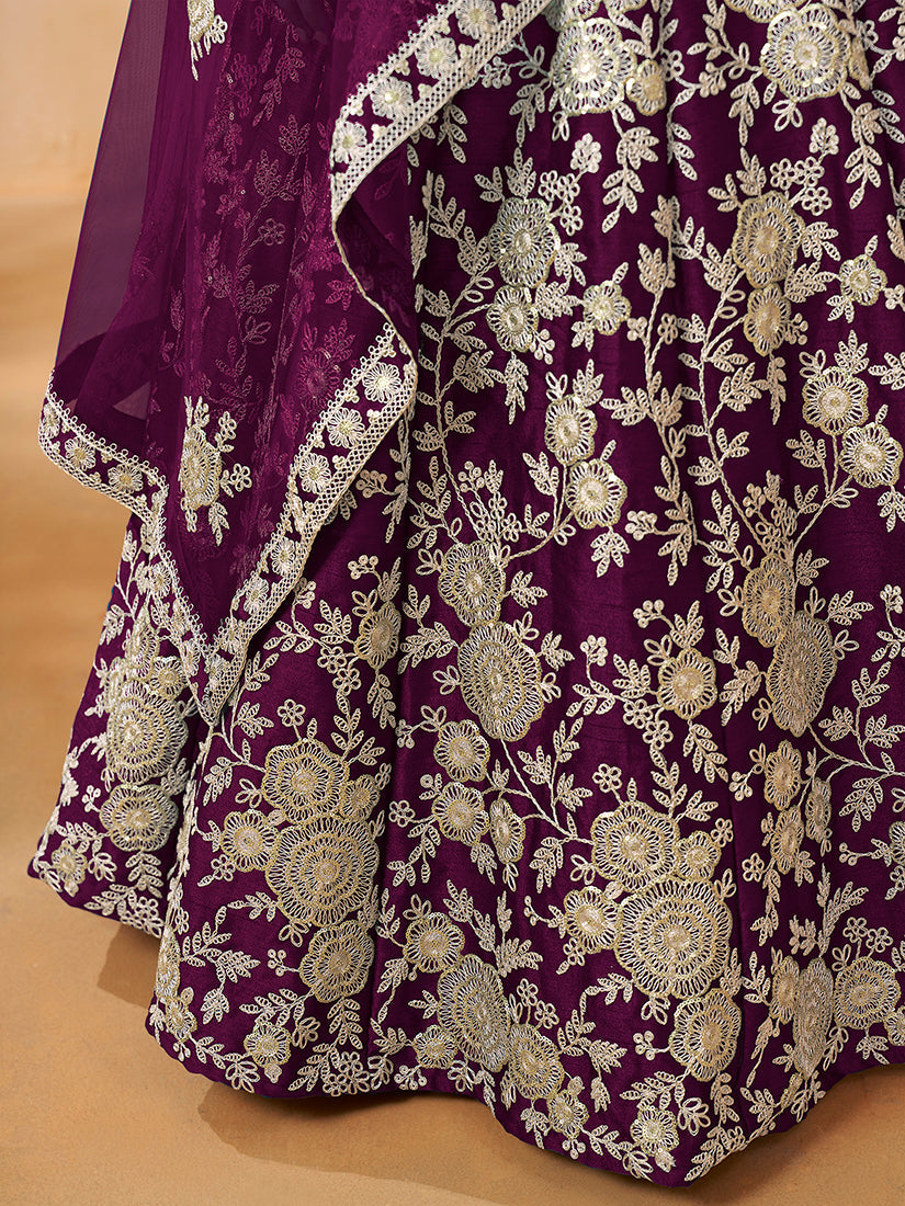 Purple Embroidered Art Silk Lehenga Choli for Wedding Parties