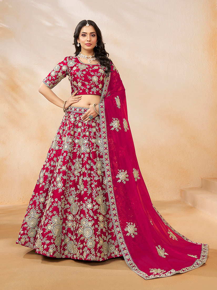 Rani pink art silk designer lehenga choli with detailed embroidery