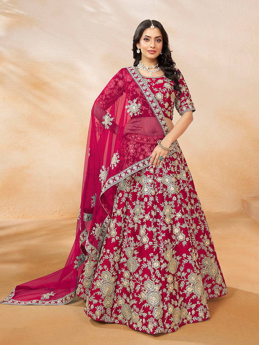 Rani Pink Embroidered Art Silk Trendy Lehenga Choli Set