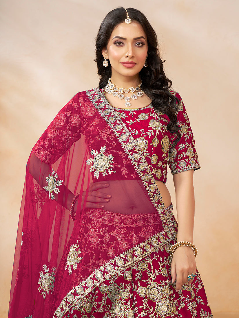 Rani Pink Embroidered Art Silk Trendy Lehenga Choli Set