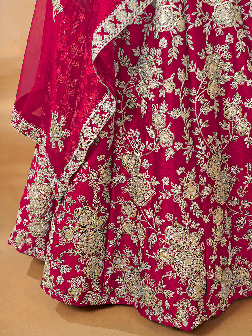 Rani Pink Embroidered Art Silk Trendy Lehenga Choli Set