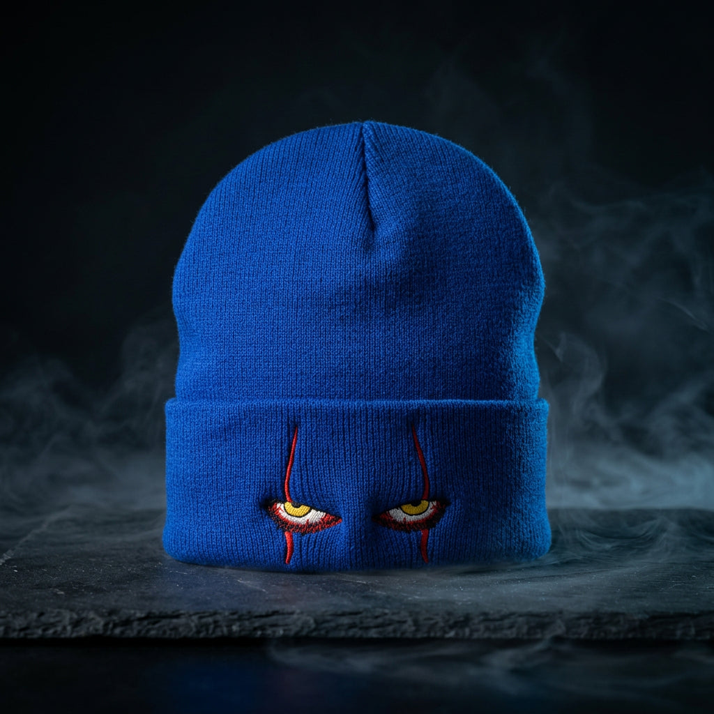 Scary Clown Eyes Embroidered Acrylic Knit Beanie hat
