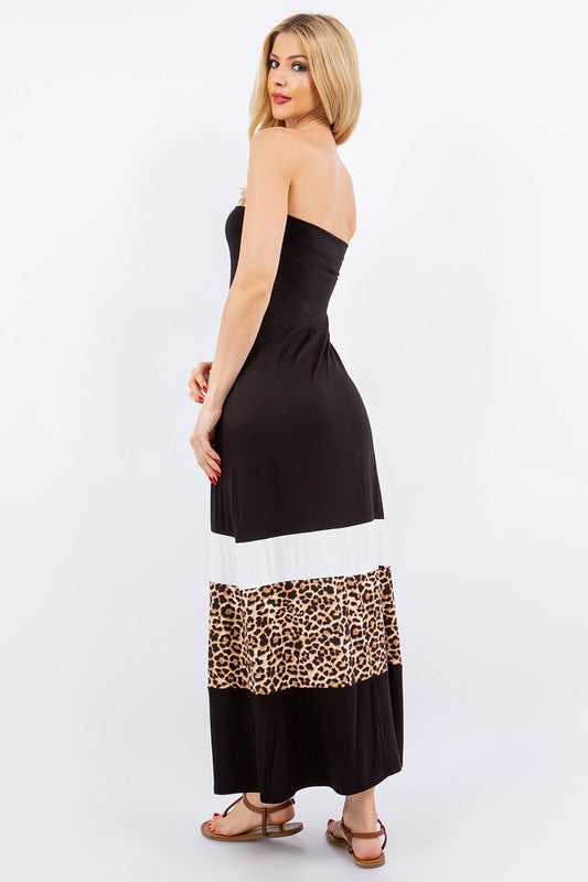 Leopard Print Color Block Maxi Dress - Modern Long Casual