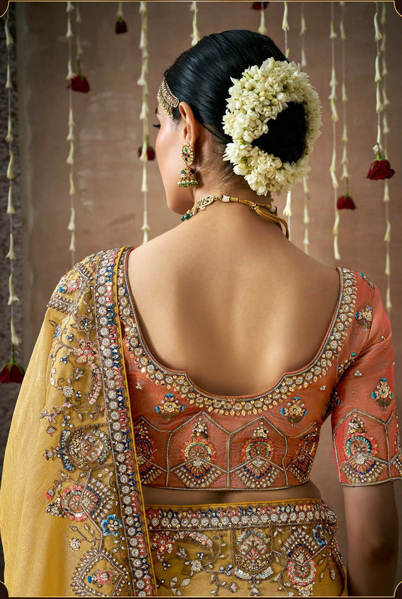 Mustard Organza Embroidered Bollywood Designer Saree