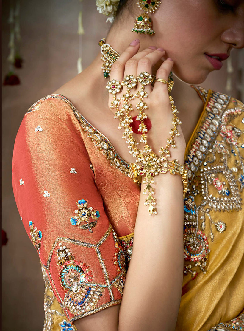 Mustard Organza Embroidered Bollywood Designer Saree