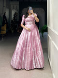 Pink Kanjivaram gown with Zari weaving and lace detailing