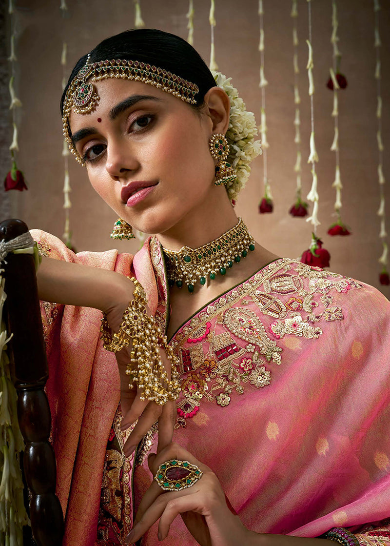 Pink Organza Silk Embroidered Bollywood Saree