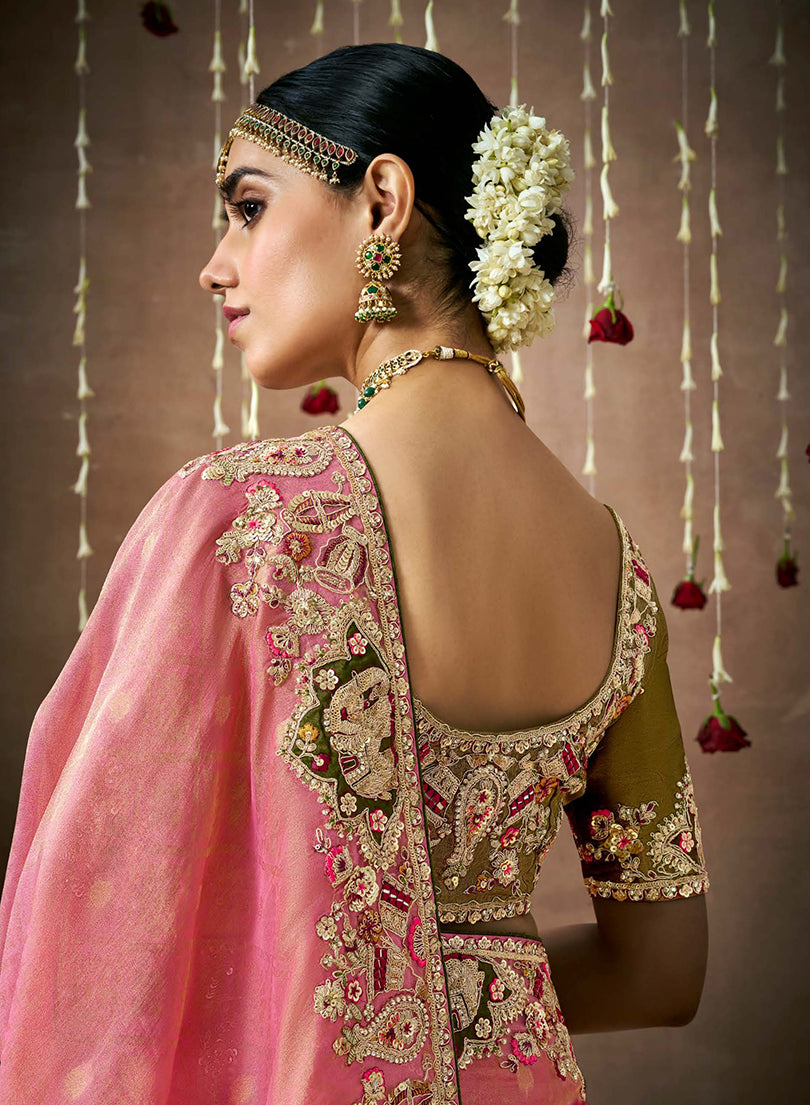 Pink Organza Silk Embroidered Bollywood Saree