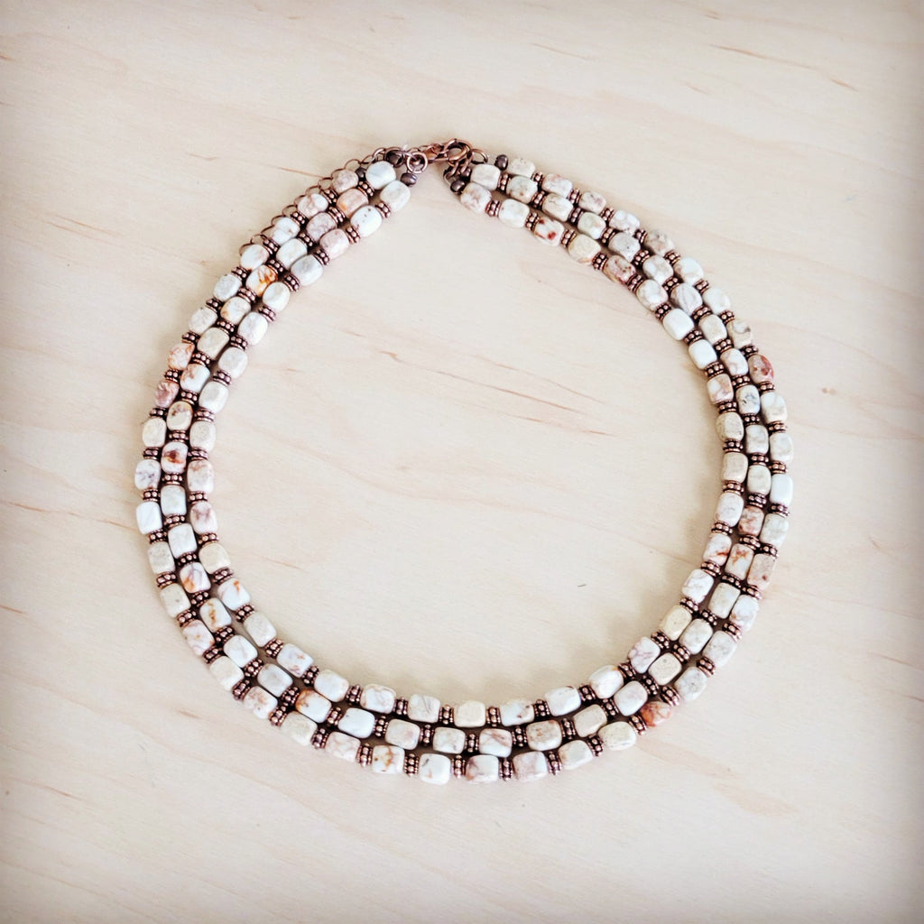 Triple Strand Layered Boho Sandstone Regalite Necklace 264L