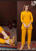 Yellow Maaza cotton co-ord set featuring floral patterns and hand-work