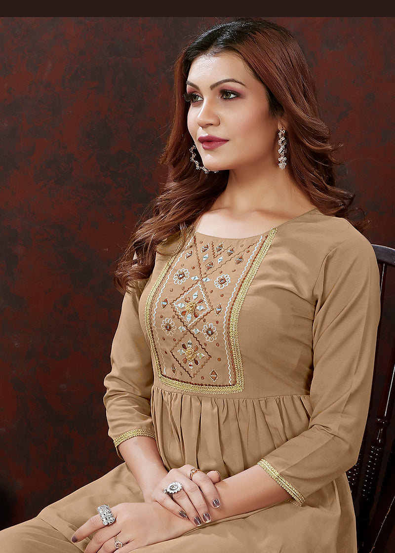 Beige Maaza Cotton Co-Ord Set with Hand Work and Floral Print