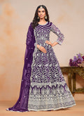 Stunning purple embroidered net salwar suit for special occasions.