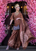 Brown printed satin classic saree with elegant print work