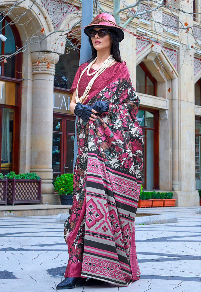 Multi Colour Printed Satin Saree for Elegant Occasion Wear
