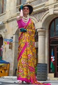 Monjolika Fashion Printed Satin Mustard Colour Classic Saree