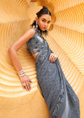 Classic grey georgette saree with ethnic prints