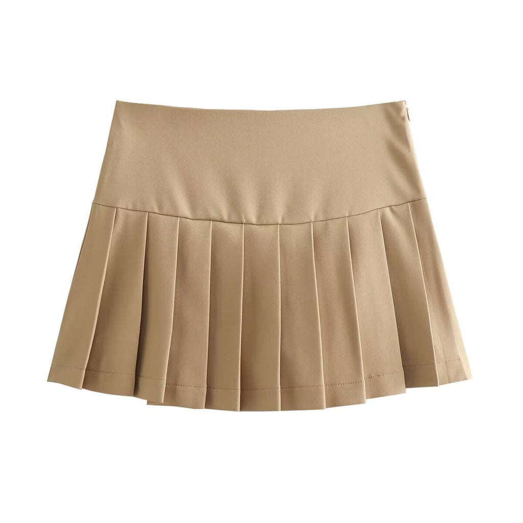 Women's Solid Khaki Pleated Short Skirt Harajuku Street Style - Image 4