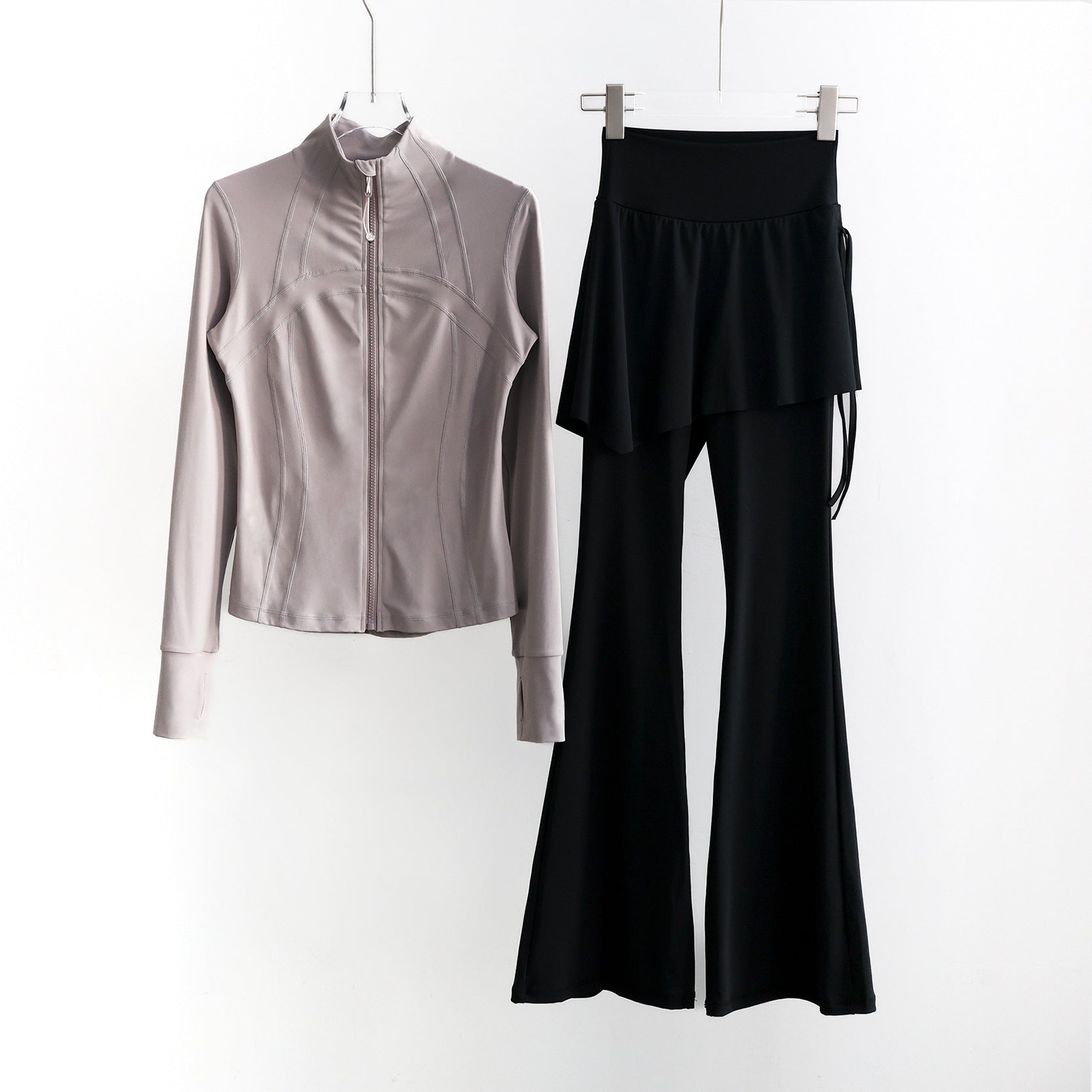 Women’s Long Sleeve Zip-Up Athletic Running Set Gym Outfit - Image 2