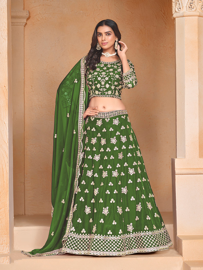 Green art silk lehenga choli with ornate designer embroidery