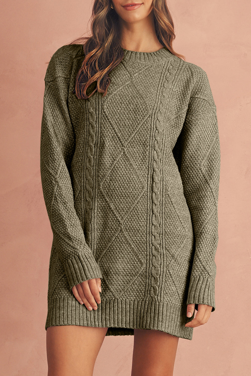 Parchment Cable Knit Drop Shoulder Sweater Dress | Oversized