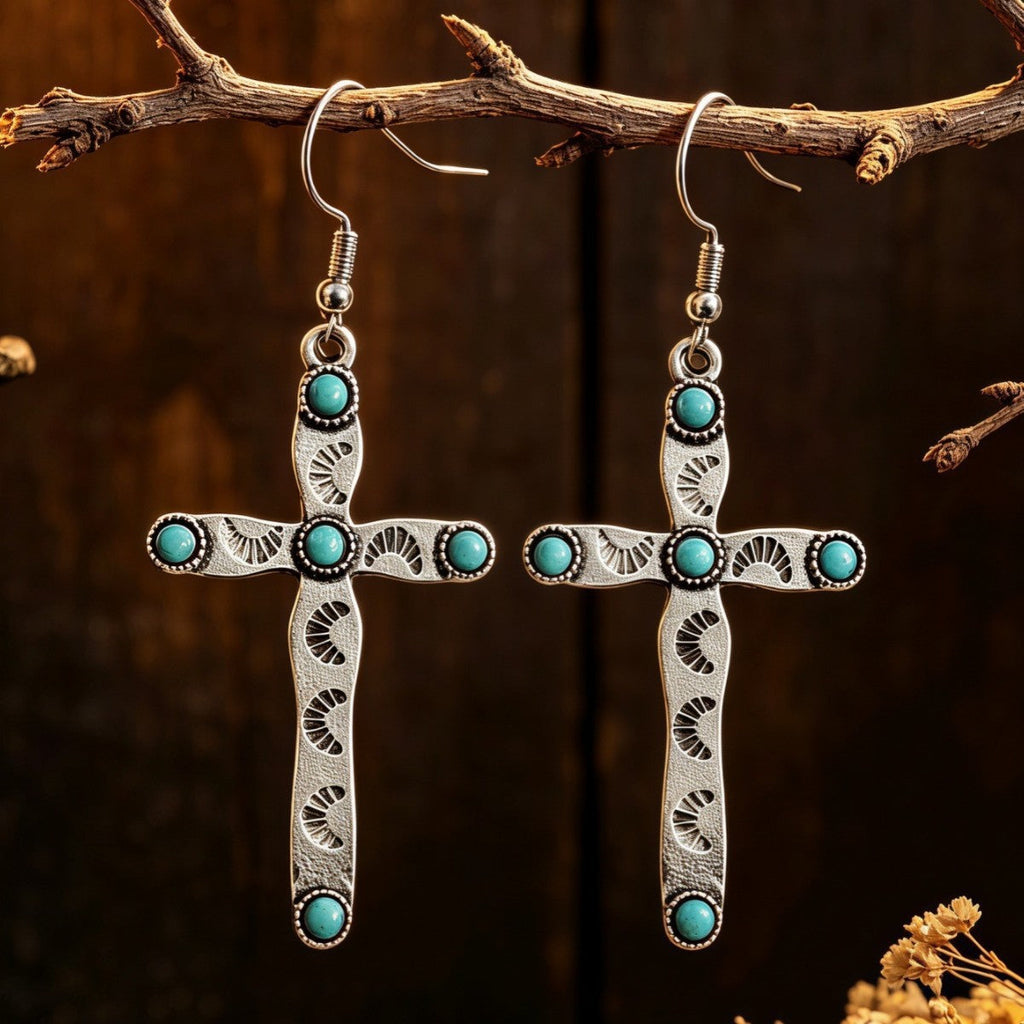 Western Turquoise Cross-shaped Earrings Vintage-style Jewelry