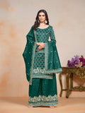 Monjolika Fashion Teal-Green Color Embroidered Santoon Art Silk Salwar Suit