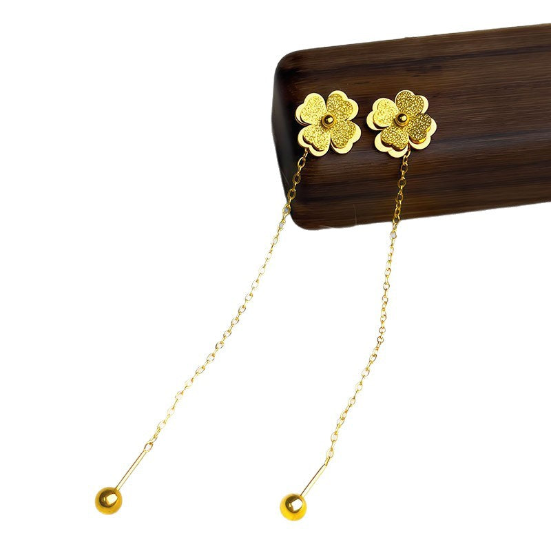 Designed Three-dimensional Matte Clover Drop Earrings With Tassels For Women