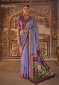 Lavender printed viscose silk traditional saree