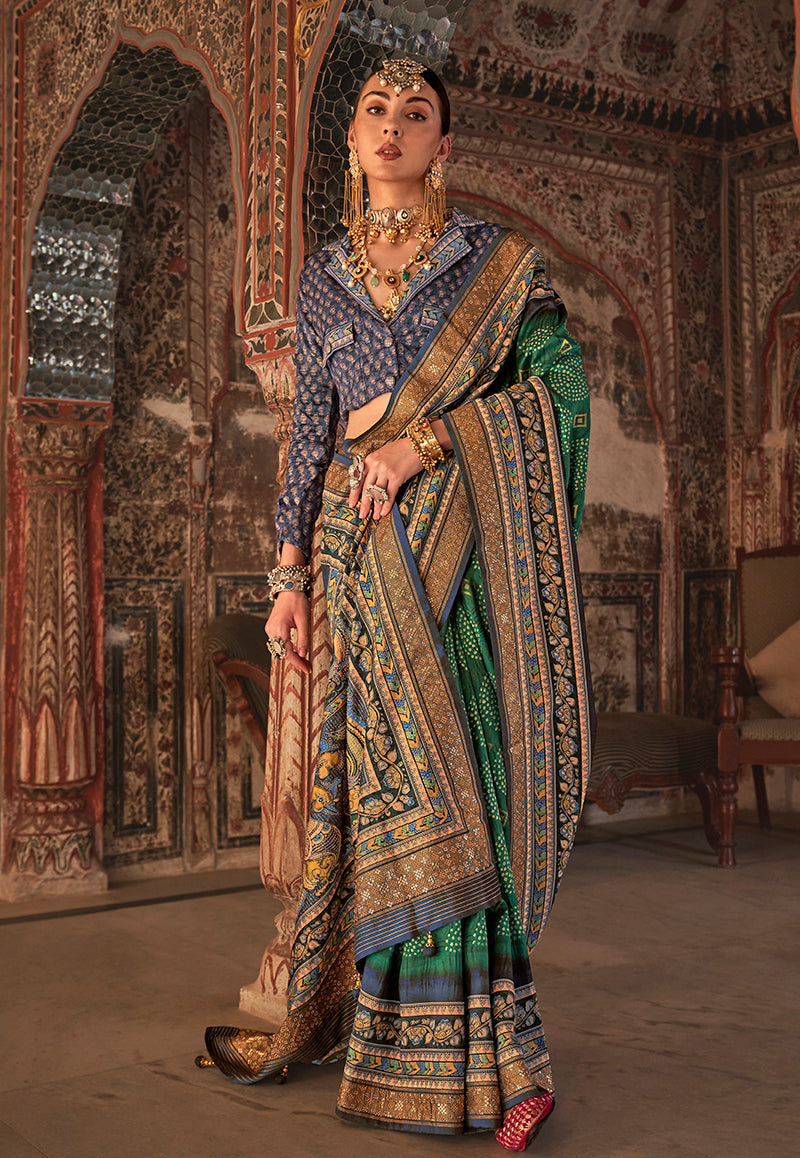 Green Printed Viscose Silk Traditional Designer Saree