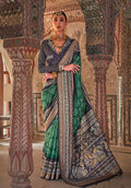 Green printed viscose silk designer traditional saree with elegant drape