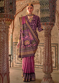 Dark pink printed viscose silk saree featuring a traditional designer aesthetic.