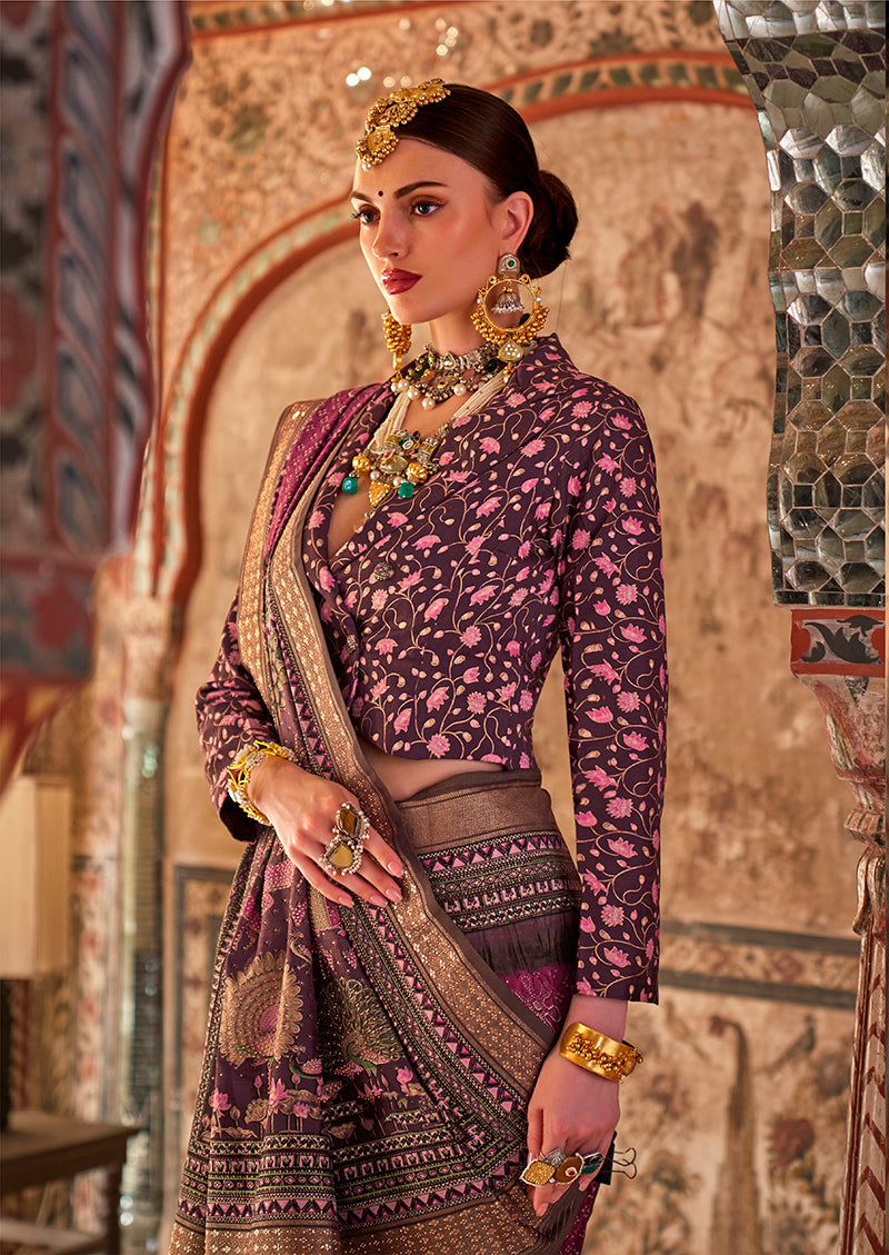Dark Pink Printed Viscose Silk Designer Traditional Saree