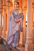 A light purple viscose saree with contemporary foil print details.