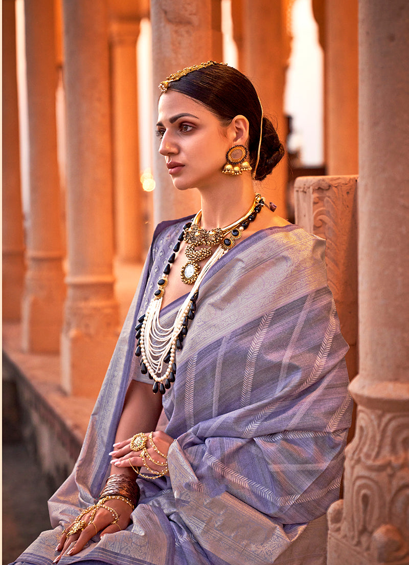 Light Purple Viscose Foil Print Contemporary Saree