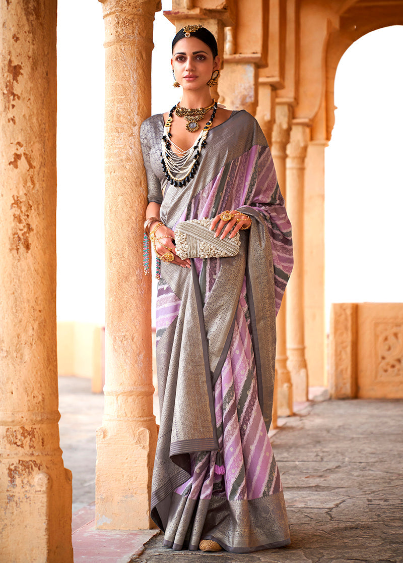 Lavender viscose saree with elegant metallic foil print