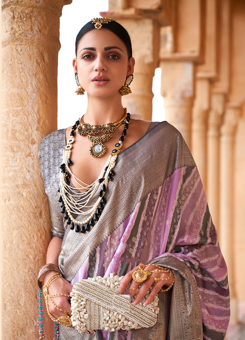 Lavender Viscose Foil Print Contemporary Saree