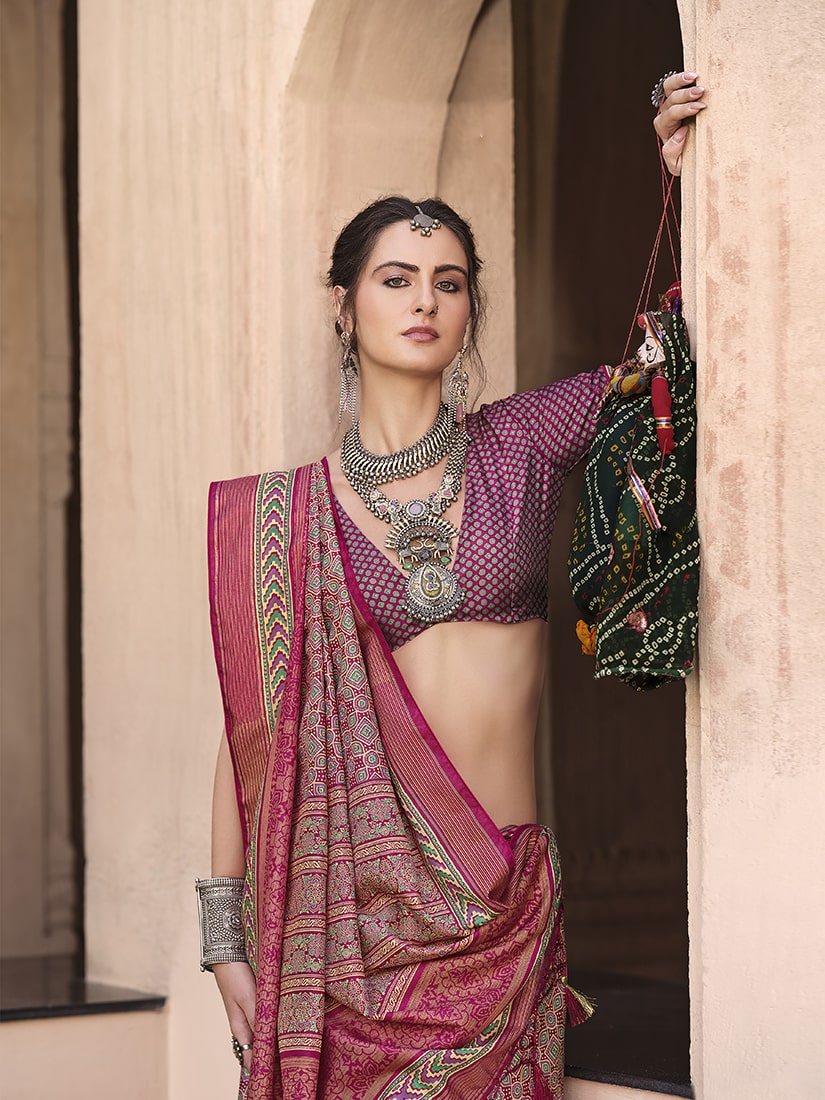 Maroon Silk Patola Print Saree