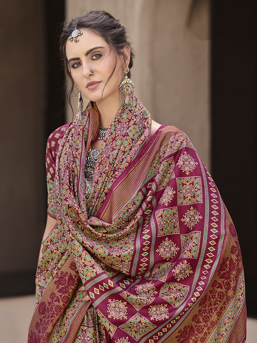 Rani Pink Traditional Silk Patola Print Saree