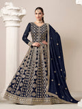 Navy-blue georgette salwar kameez with detailed embroidery
