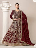 Sophisticated maroon faux georgette embroidered salwar kameez