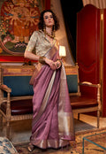 Onion pink chiffon saree with woven design elements