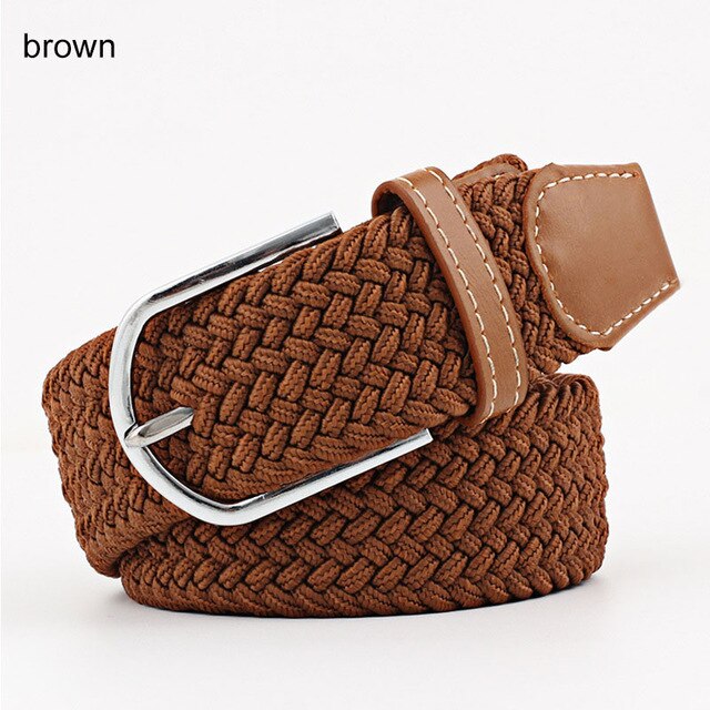Women's Elastic Woven Belt with Faux Leather Trim & Metal Buckle - Image 19