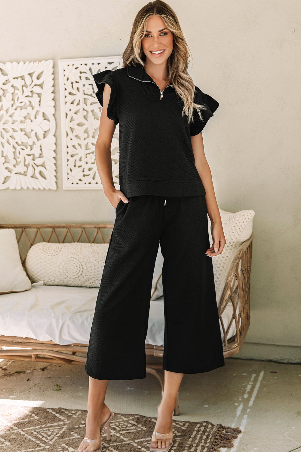 Alyssa Textured Flutter Sleeve Top