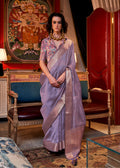 Elegant mauve chiffon saree with intricate weaving patterns for women