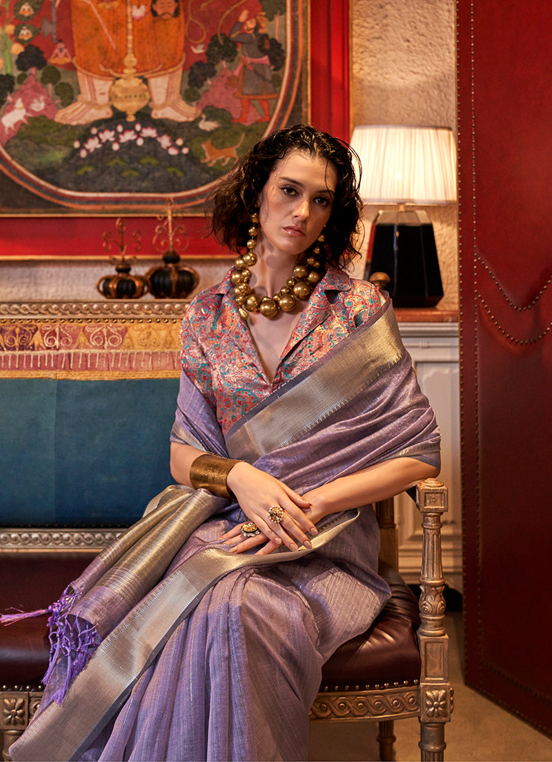 Mauve Chiffon Weaving Trendy Saree with Elegant Traditional Drape